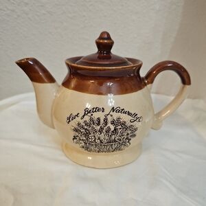 Vintage Enesco Stoneware Teapot "Live‎ Better Naturally"